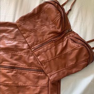 Brown Leather top and skirt set